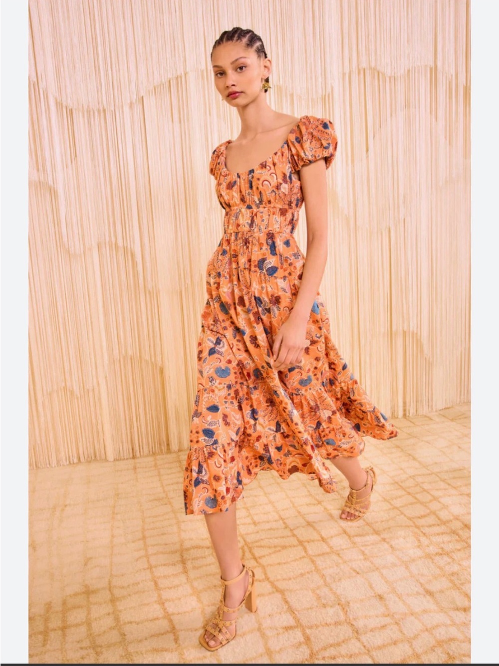 Puff-Sleeve Paloma Cap Sleeve Midi Dres